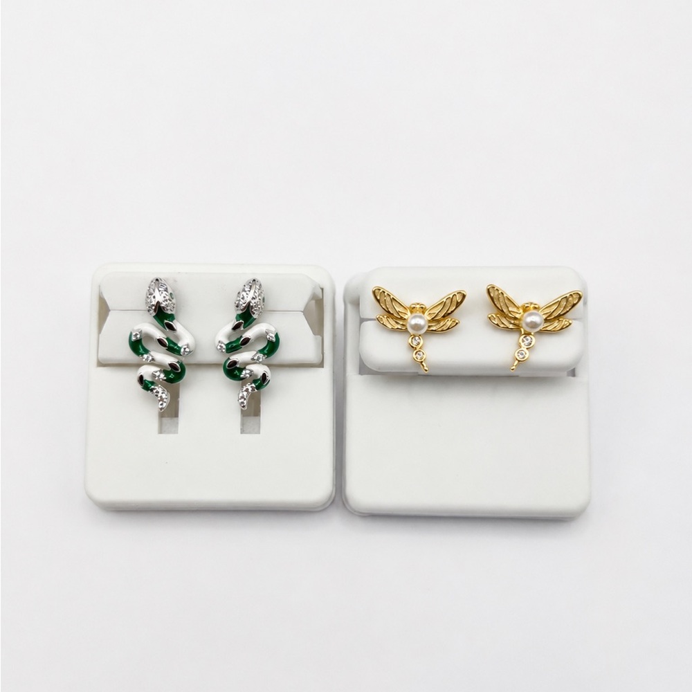 925 Sterling silver Bundle of push back earrings dragonfly and Snake